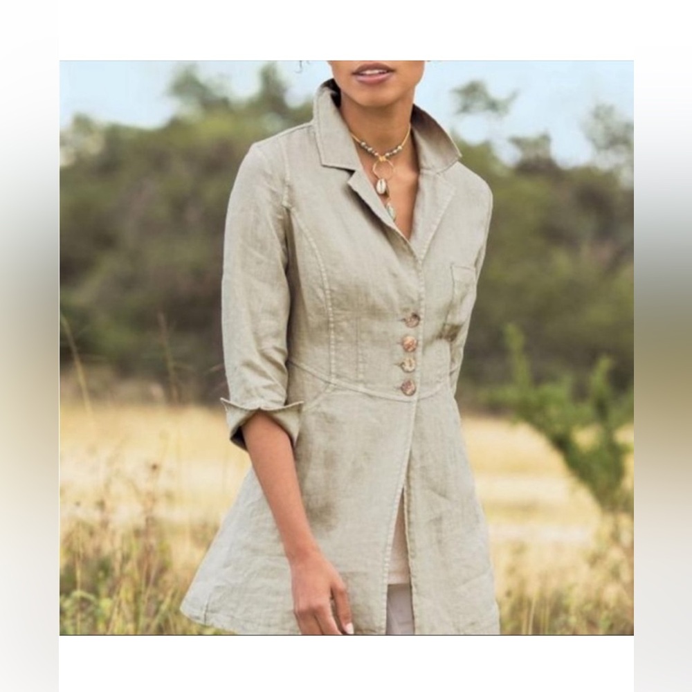 Soft Surroundings Eza 100% Linen Jacket Top Size Small Light Green
